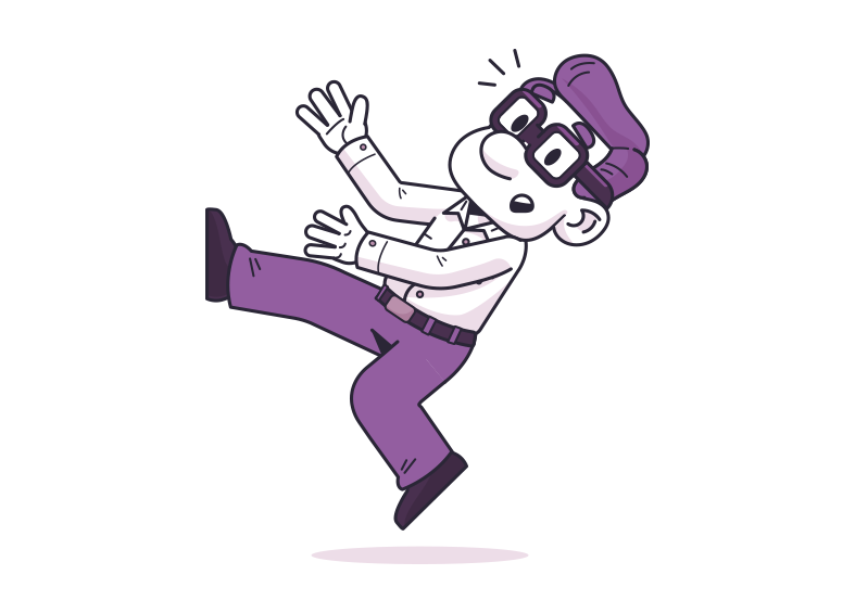 Cautious Clay character falling over backwards