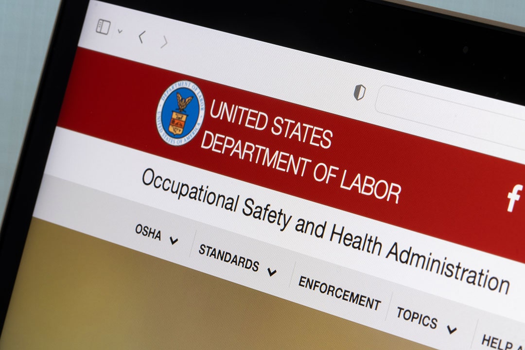 Website homepage of the Occupational Safety and Health Administration (OSHA), a regulatory agency of the United States Department of Labor, is seen on a computer.