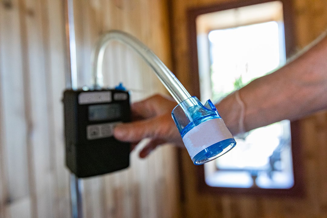 A close up view of a spore trap, used by a building inspector during an assessment of the air quality inside a domestic building.