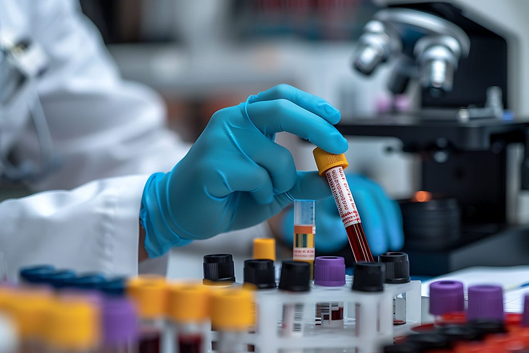 Scientist working with blood sample in laboratory